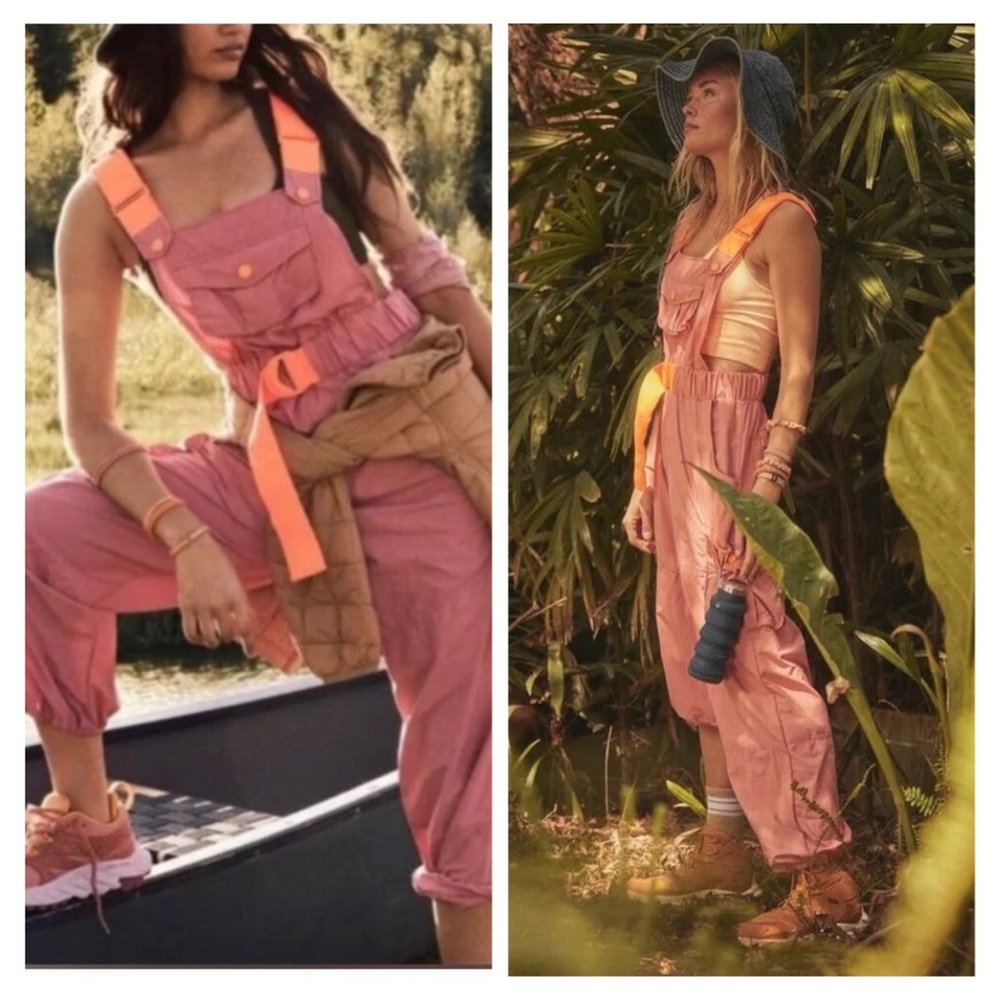 FP Movement by Free Peope Morning Meadow  Jumpsuit with Neon Coral Straps NWOT
